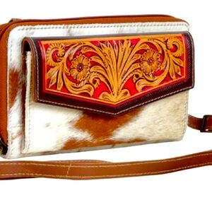 MYRA BAG EXCLUSION RFID CROSSBODY-WALLET, LEATHER AND HAIR-ON HIDE